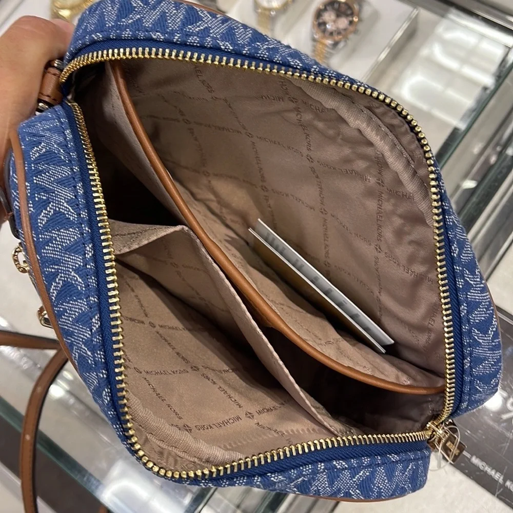 Michael Kors Jet Set Item Large East West Zip Chain Crossbody XBody Denim Multi